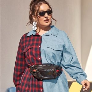 Plaid and Jean Color Block Button Down